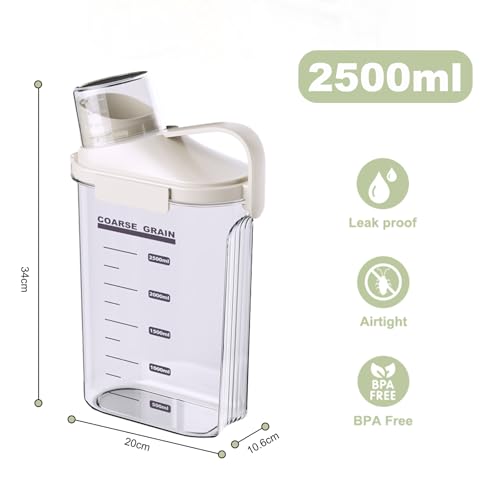 2-Pack Airtight Cereal & Dry Food Storage Containers, BPA-Free Plastic Rice Containers with Lids & Measuring Cup, Kitchen &