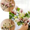 Magnolia Artificial Flowers Branches (Not Included Vase), Faux Fake 20 Heads Magnolias Stems Floral Arrangement Home Decor for