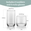 Ascent Tumbler and Rocks Drinking Glasses Set of 16, Glass Drinking Glasses with Curvature, Versatile Glassware Set for Parties