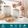 Sabine Ceramic Canister Set with Airtight Wood Lids - 3-Piece Kitchen Storage for Flour, Sugar, Coffee, Tea & Spices - Modern