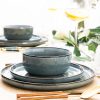 Ceramic Dinnerware Sets for 4, 12 Pieces Stoneware Plates and Bowls Sets, Reactive Glaze Dishes -Scratch Resistant,