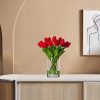 20 Pieces Real Touch Artificial Tulips Flowers in Vase, Fake Red Tulips with Vase and Faux Water for Home Wedding Decoration,