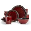 Stoneware Round Oval Dinnerware Dish Set Dark Red