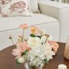 Artificial Flowers in Vase for Seasonal Decor, Mixed White Tulips & Pink Silk Fake Flowers Bouquet Arrangements in Glass Vase