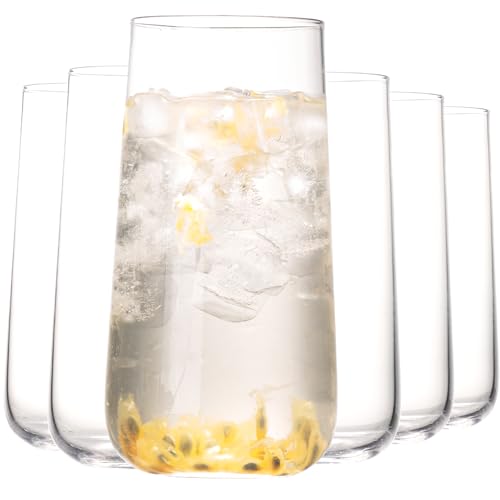 Water Glasses Set of 6, 17.5oz Large Drinking Glasses, Clear Crystal Lightweight Glass cups, Glassware Set for Juice,Iced