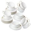 BTaT- White Tea Cups and Saucers Set of 12 (7 oz), Porcelain White Tea Cup Set of 12 with Golden Trim Design, Dishwasher Safe