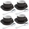 Premium Espresso Shot Cups and Saucers Set with Espresso Stainless Steel Spoons - 2.5 oz, Set of 4, Black