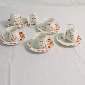 12 Pieces Fine Porcelain Espresso Cups and Saucers set of 6,2.5 oz,Espresso Shot Cup set for 6 Person,Antumn Leaves Parttern
