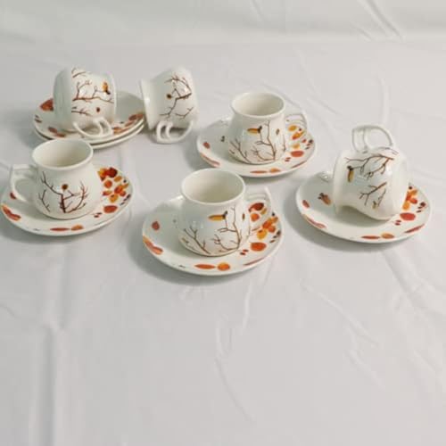 12 Pieces Fine Porcelain Espresso Cups and Saucers set of 6,2.5 oz,Espresso Shot Cup set for 6 Person,Antumn Leaves Parttern