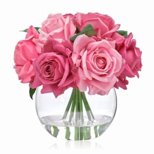 Artificial Flowers with Vase, Silk Rose Artificial Flowers Table Centerpieces with Faux Water for Home Decoration Fake Roses