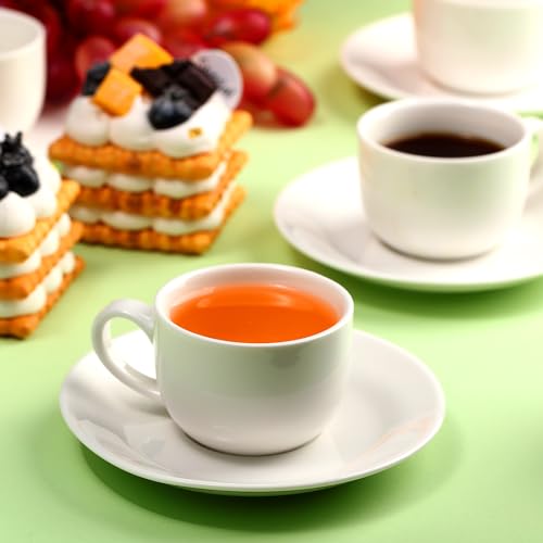 12 Set 2.7 OZ Porcelain Espresso Cups with Saucers White Ceramic Coffee Cups and Saucers Cappuccino Mug Latte Cup for Cafe Mocha
