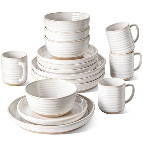 Dinnerware Sets 16 PCS, Stoneware Plates and Bowls Set, House Warming Wedding Present, Serve for 4 (10" Dinner Plates + 8" Salad