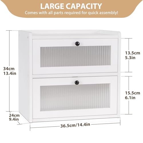 Bread Box for Kitchen Countertop Wooden Bread Storage Container Bin 2 Layer Breadbox Holder Large Capacity Keeper Vintage