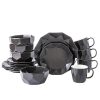 Stone + Lain Jamie Porcelain 16-Piece Geometric Dinnerware Set, Black