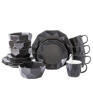 Stone + Lain Jamie Porcelain 16-Piece Geometric Dinnerware Set, Black