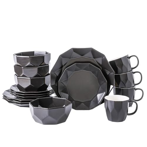 Stone + Lain Jamie Porcelain 16-Piece Geometric Dinnerware Set, Black