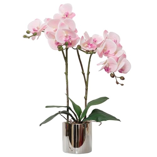 Artificial Orchid Flower Plant Real Touch Faux Orchids in Ceramic Vase Pink 19.7'' Fake Phalaenopsis Flower Arrangement