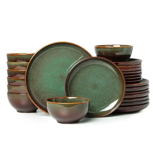 24 Piece Dinnerware Sets for 8, Modern Stoneware Plates and Bowls Setst, Perfect for Family Gatherings & Holiday Celebrations,