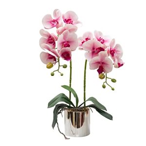 Artificial Orchid Flowers Light Pink Faux Orchids with Ceramic Vase Vivid Fake Phalaenopsis Flower Arrangement Gorgeous