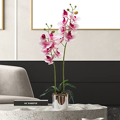 Artificial Orchid Flowers Light Pink Faux Orchids with Ceramic Vase Vivid Fake Phalaenopsis Flower Arrangement Gorgeous