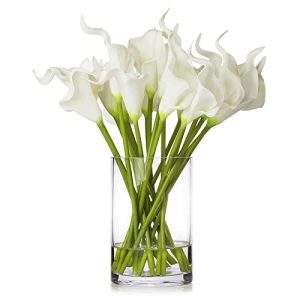 20 Pieces Real Touch Lilies Artificial Flowers with Vase, Faux Calla Lily Flowers Arrangement with Faux Water in Glass Vase for