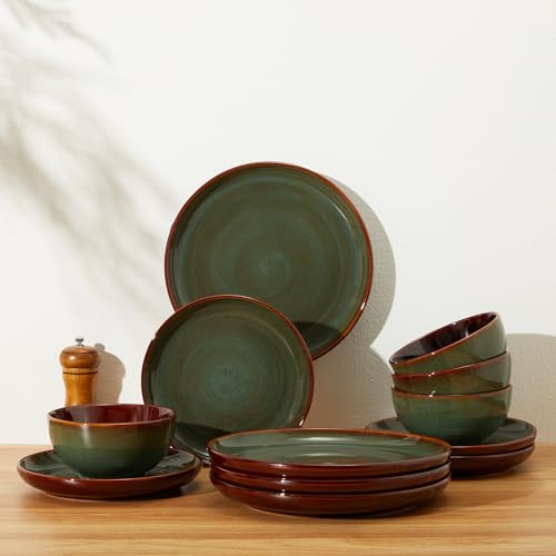 Stoneware Dinnerware Sets, Ceramic Plates and Bowls Set, Microwave & Dishwasher Safe Kitchen Dishes, Modern Dinner Salad Plates