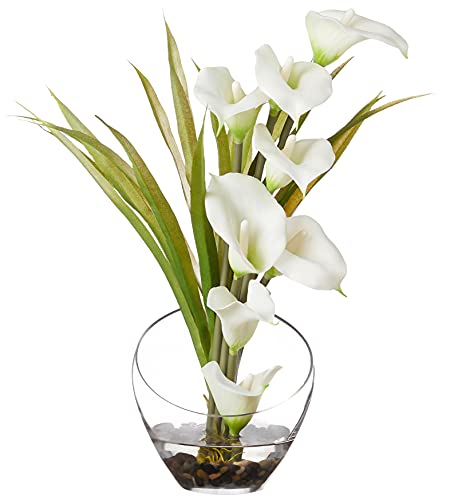 15.5in. Calla Lily and Grass Artificial Arrangement in Vase, Cream