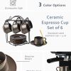 Espresso Cups 4 Oz, Porcelain Coffee Cups Set of 6 Espresso Cup with Saucers, Meatal Stand, and Stir Spoons, Brown Expresso