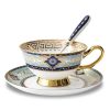 YBK Tech Euro Style Bone China Cup& Saucer Set, Ceramic Tea Coffee Cup for Home Kitchen Wedding (Royal Pattern- Sky Blue)
