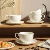 10 oz Cappuccino Cups with Saucers - Ceramic Espresso Coffee Cups Set of 4, White Tea Mugs and Saucer, Latte Mugs Set, Microwave