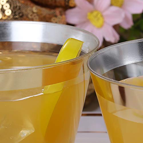 200 Pack Gold Plastic Cups, 9 Oz Elegant Clear Plastic Cups Gold Rimmed Disposable Wine Glasses Fancy Disposable Party Cups