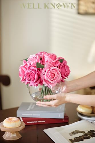 Artificial Flowers with Vase, Silk Rose Artificial Flowers Table Centerpieces with Faux Water for Home Decoration Fake Roses