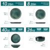 Starry Plates and Bowls Sets for 6, 24 Pieces Dinnerware Sets, Green Reactive Glaze Dishes Sets for Kitchen, Scratch Resistant