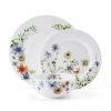 Audrina Water Color Flowers Bone China Lightweight Chip Resistant 12 Piece Dinnerware Set, Service for 4, White