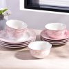 Adelaide Blush 12-Piece Pink Porcelain Dinnerware Set – Service for 4, Plate & Bowl Set, White with Pink Floral Pattern, for