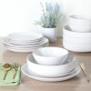 Dinah 16 Piece Double Bowl Stoneware Embossed Speckled Dinnerware Set - Matte White