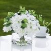 Silk Hydrangea Artificial Flowers with Vase, Mixed Fake White Hydrangea Flowers and Greenery in Faux Water Vase for Dining Table