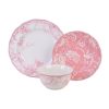 Adelaide Blush 12-Piece Pink Porcelain Dinnerware Set – Service for 4, Plate & Bowl Set, White with Pink Floral Pattern, for