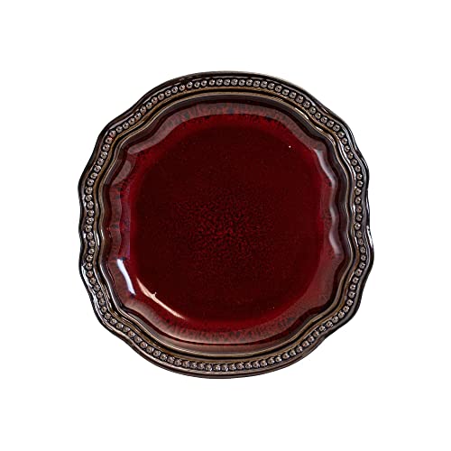 Stoneware Round Oval Dinnerware Dish Set Dark Red