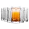 INSETLAN Set of 6 Vintage Glassware - 14 oz Water Drinking Glasses, Art Deco Ripple Glass Cup, Cocktail Glasses, for Bar