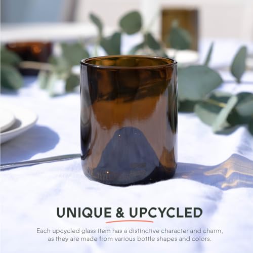 IWAS Upcycled Olive Drinking Glasses | 250 ML | 8.45 OZ | Set of 6 | Sustainable Water Glasses | Environmentally Friendly Dark