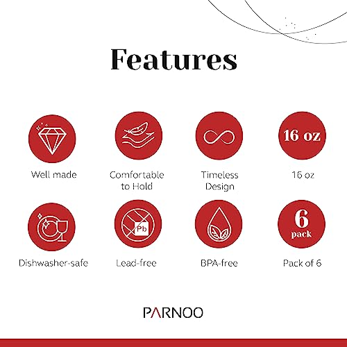 Pint Glasses Set of 6 - 16 oz Drinking Glasses Made for Cold Beverages - 16 oz Mixing Glass & Highball Set of 6 for Homes, Pubs