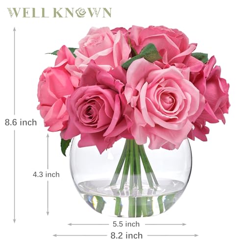 Artificial Flowers with Vase, Silk Rose Artificial Flowers Table Centerpieces with Faux Water for Home Decoration Fake Roses