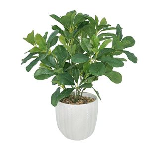 Artificial Potted Plant Leaves, 16.9" Artificial Shrubs Plants Arrangements Fake Eucalyptus Leaves with Vase Faux Greenery