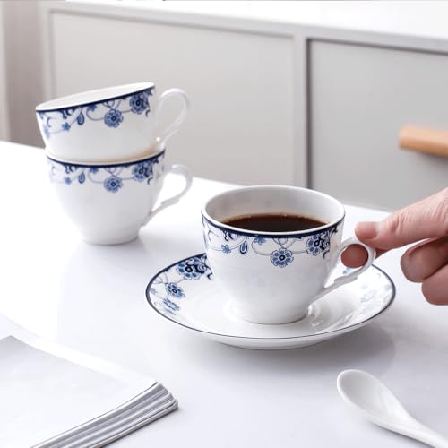 Navy Blue Espresso Cups and Saucers Set of 6