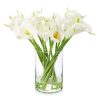 20 Pieces Artificial Real Touch Lilies Flower Arrangement in Glass Vase with Faux Water for Home Decoration (White)