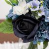 Fake Flowers in Vase with Fake Water, Realistic Faux Silk Blue Rose Hydrangea Artificial Flowers Indoor Arrangements Centerpiece
