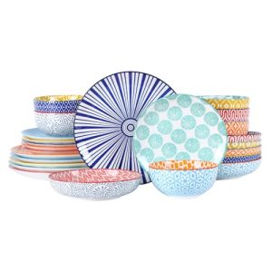 Ceramic Dinnerware Sets for 6, 24 Piece Plates and Bowls Sets, Highly Chip and Crack Resistant Dishes Set-Dishwasher & Microwave