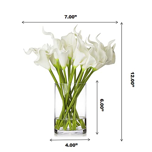 20 Pieces Real Touch Lilies Artificial Flowers with Vase, Faux Calla Lily Flowers Arrangement with Faux Water in Glass Vase for