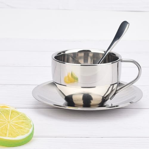 8 Packs Stainless Steel Coffee Cups 5.75 Oz Coffee Mugs with Spoon and Saucer Espresso Cups Cups Mugs for Coffee, Latte,Tea,